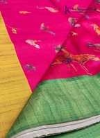 The Feathered Symphony  Digital Avian Print Tussar Silk Saree with Zari Border