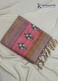 Soft Tussar Silk Saree with Floral Print & Striped Designer Body