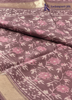 Kadamparii Silk mauve pink soft cotton saree with floral design and zari border, displayed on a white background.