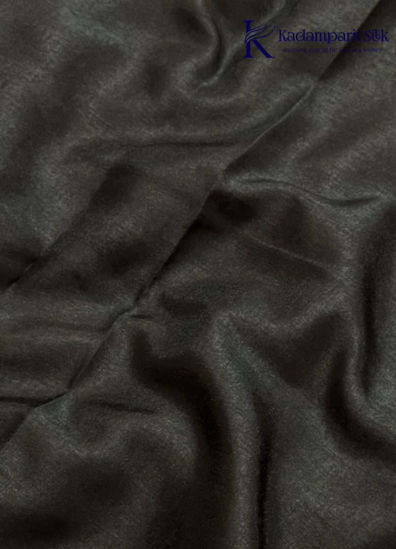 Kadamparii Silk beige and black semi tussar silk saree with abstract design and subtle motif detailing, displayed on a white background.