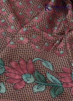Kadamparii Silk rose pink semi tussar silk saree with floral printed mundhi and elegant border, displayed on a white background.