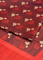 Crimson Heritage Deep Maroon & Crimson Red Floral Block Print Tussar  Silk Saree