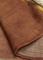 Jute with hand work Earthy Elegance Ivory & Chocolate Brown Booti  Saree with Temple Border