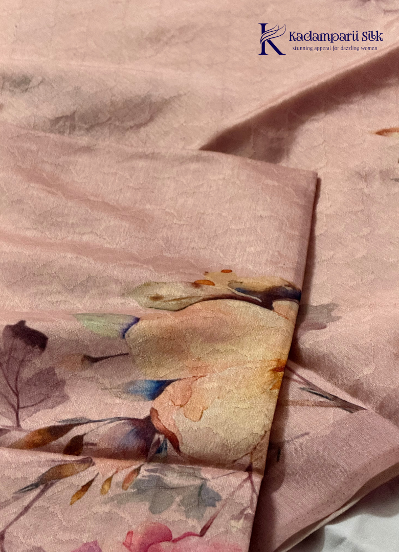 Soft Tussar Silk Saree with Watercolor Floral Digital Print
