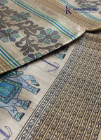 Soft Tussar Silk Saree with Royal Elephant Print Pallu & Floral Woven Body