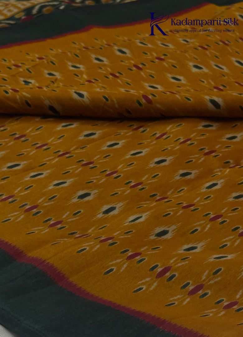Kadamparii Silk mustard soft semi tussar silk saree with woven pattern and dark contrast border, displayed on a white background.
