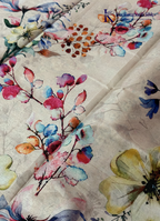 Kadamparii Silk cream soft tussar silk saree with floral digital print and contrast border, displayed on a white background.