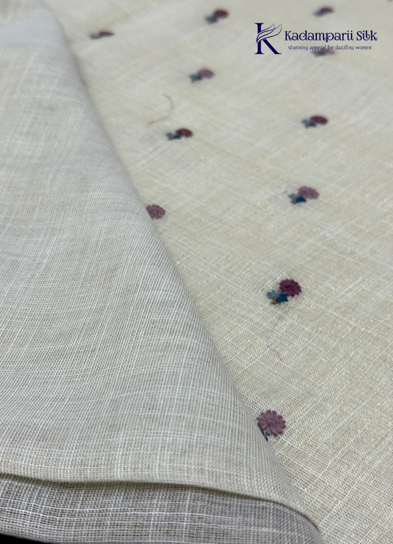 Jute with hand work Earthy Elegance Ivory & Chocolate Brown Booti  Saree with Temple Border