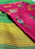 The Feathered Symphony  Digital Avian Print Tussar Silk Saree with Zari Border