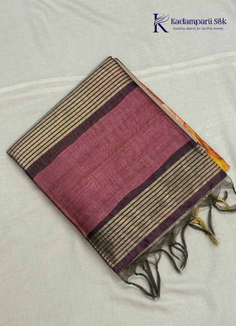 This Floral Printed Saree features a vibrant floral printed body paired with a plain striped pallu, creating a perfect balance of charm and sophistication. Lightweight, stylish, and comfortable—it's an ideal choice for every occasion.