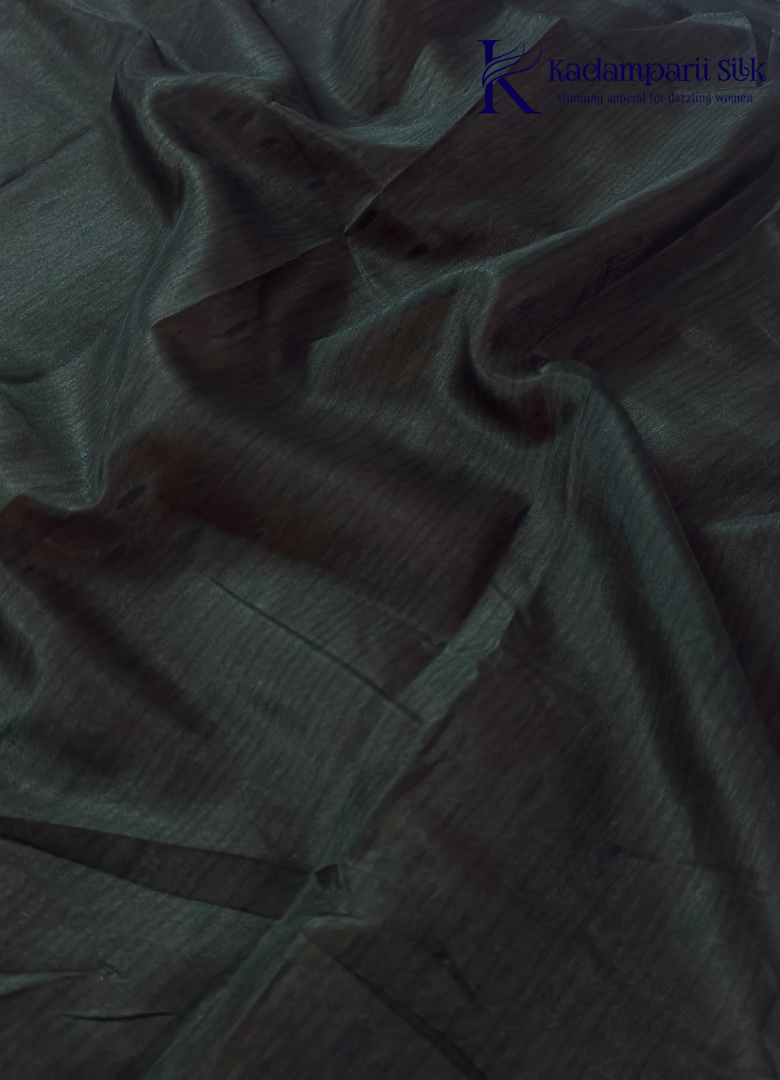 Kadamparii Silk mustard soft semi tussar silk saree with woven pattern and dark contrast border, displayed on a white background.
