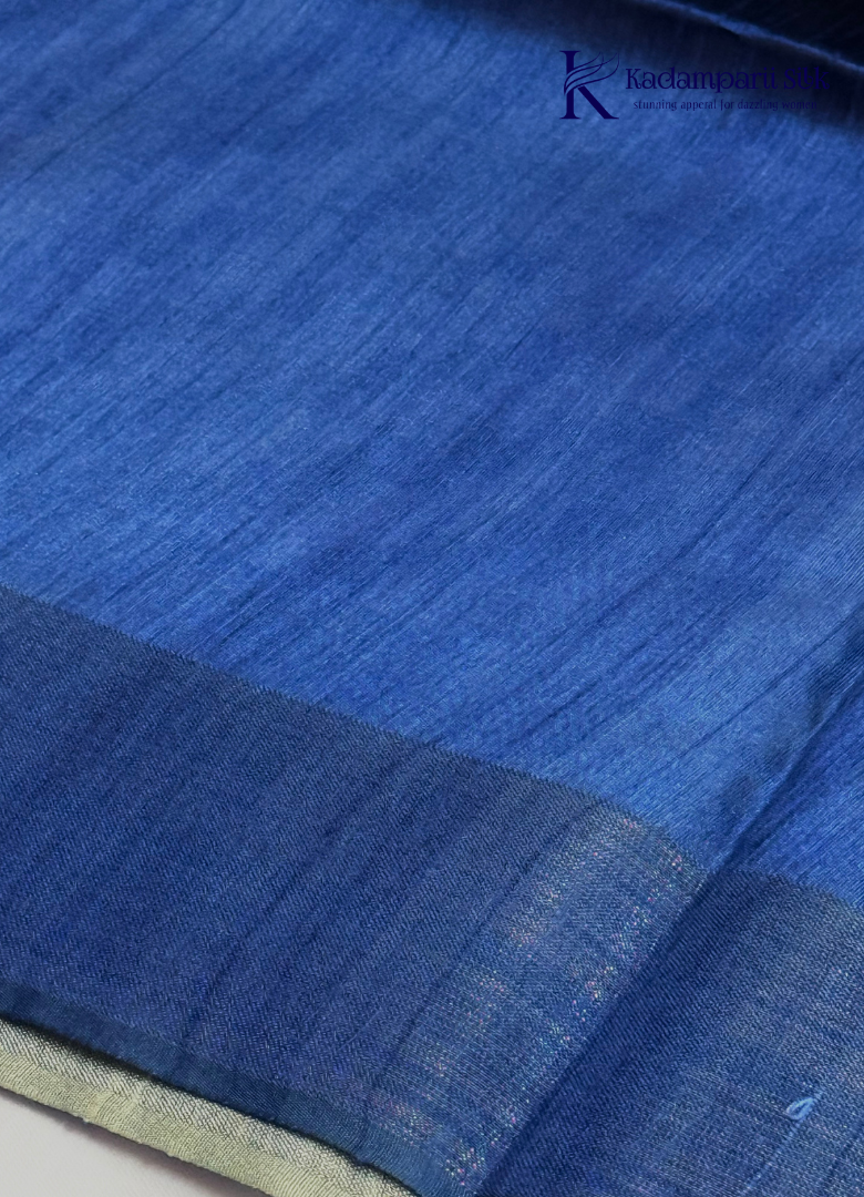Cream & Royal Blue Geometric Weave Saree