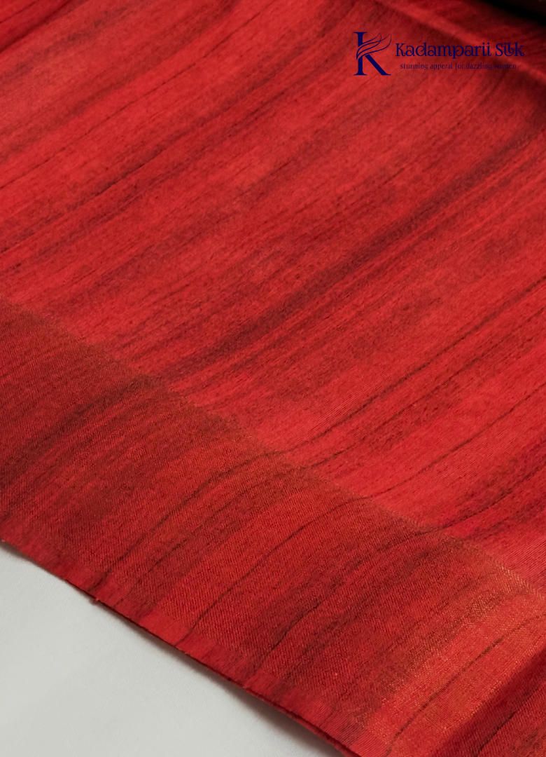 Crimson Heritage Deep Maroon & Crimson Red Floral Block Print Tussar  Silk Saree