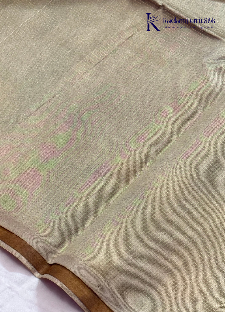 Semi Tussar Silk Saree with Lotus Floral Print and Plain Purple Pallu
