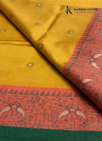 Royal Avian Canvas Golden Ochre & Terracotta Kalamkari Silk Saree