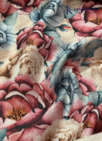 Kadamparii Silk grey tussar saree with digital body and multicolour floral border, displayed on a white background.