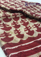 Kadamparii Silk beige semi tussar silk saree with maroon printed pattern and matching striped border, displayed on a white background.