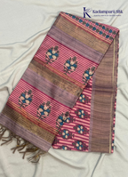 Soft Tussar Silk Saree with Floral Print & Striped Designer Body