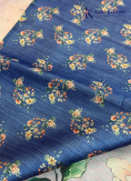 Dusty Rose Floral Digital Print Semi Tussar Silk Saree with Ombre Blue Pallu & Tassels