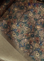 Kadamparii Silk beige soft tussar silk saree with Kalamkari style floral print and traditional border, displayed on a white background.