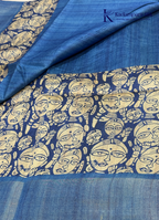 Soft Tussar Silk Saree with Plain Body & Artistic Tribal Print Border and Pallu