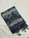 Midnight Blue & Chevron Teal Linen-Silk Saree