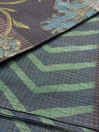 Midnight Blue & Chevron Teal Linen-Silk Saree