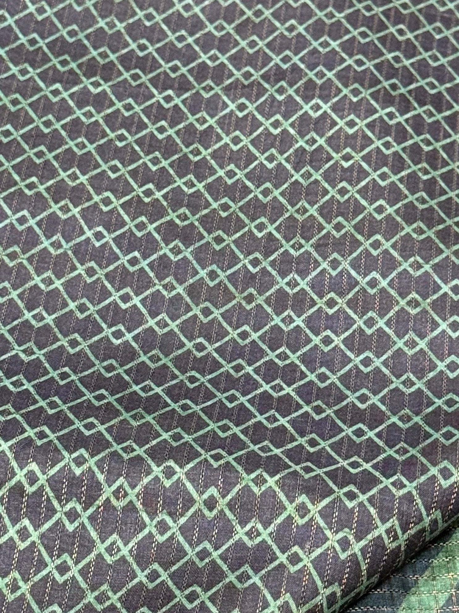 Midnight Blue & Chevron Teal Linen-Silk Saree