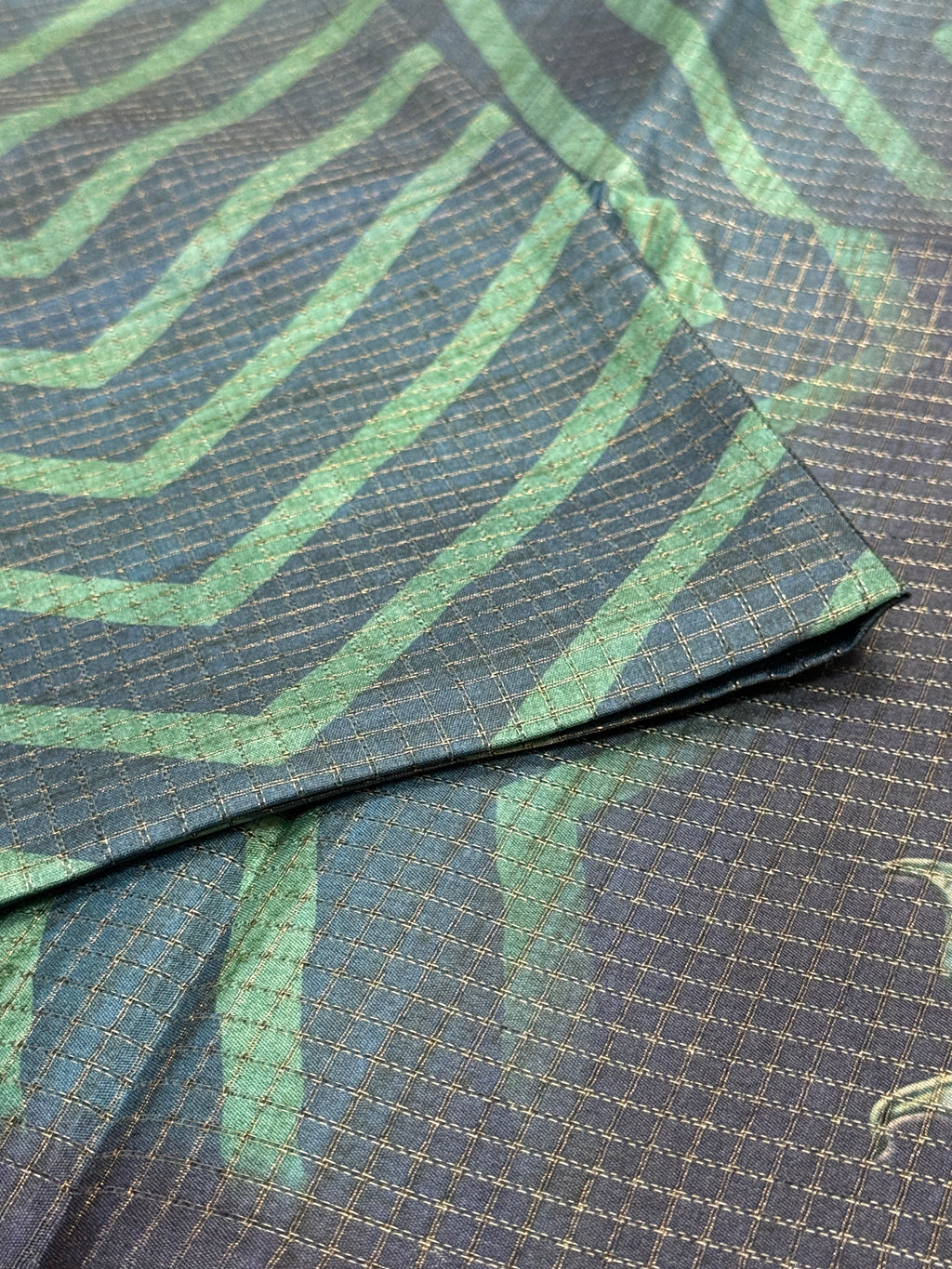 Midnight Blue & Chevron Teal Linen-Silk Saree
