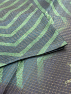 Midnight Blue & Chevron Teal Linen-Silk Saree