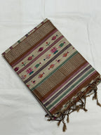 Beige & Terracotta Folk Fish Printed Saree