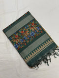 Deep Forest Green & Gold Elephant Kalamkari Saree