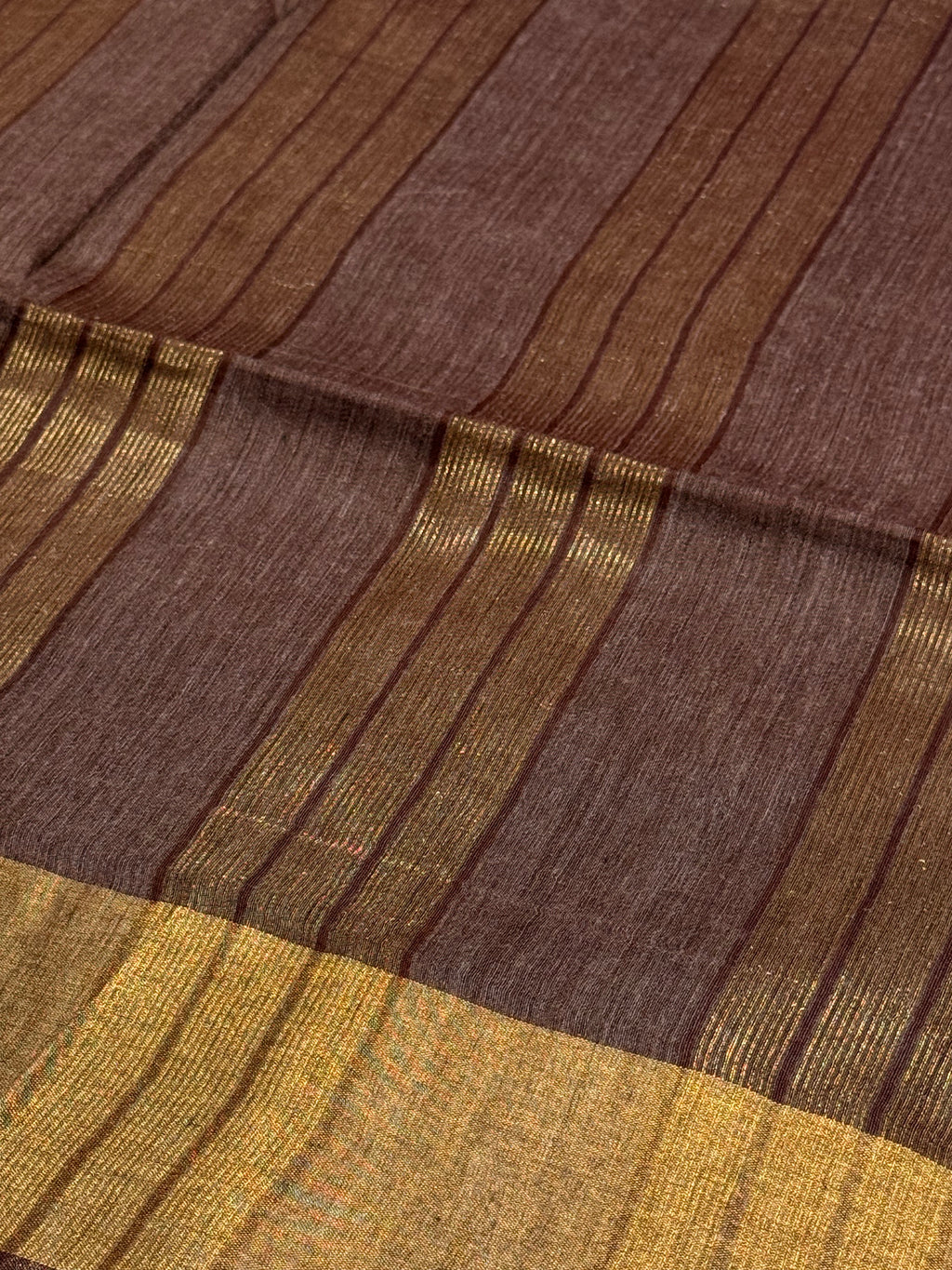 Taupe Beige & Chocolate Brown Embroidered Booti Saree