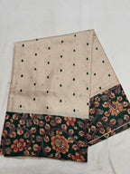 Sand Cream & Forest Green Kalamkari Floral Saree