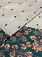 Sand Cream & Forest Green Kalamkari Floral Saree