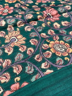 Sand Cream & Forest Green Kalamkari Floral Saree