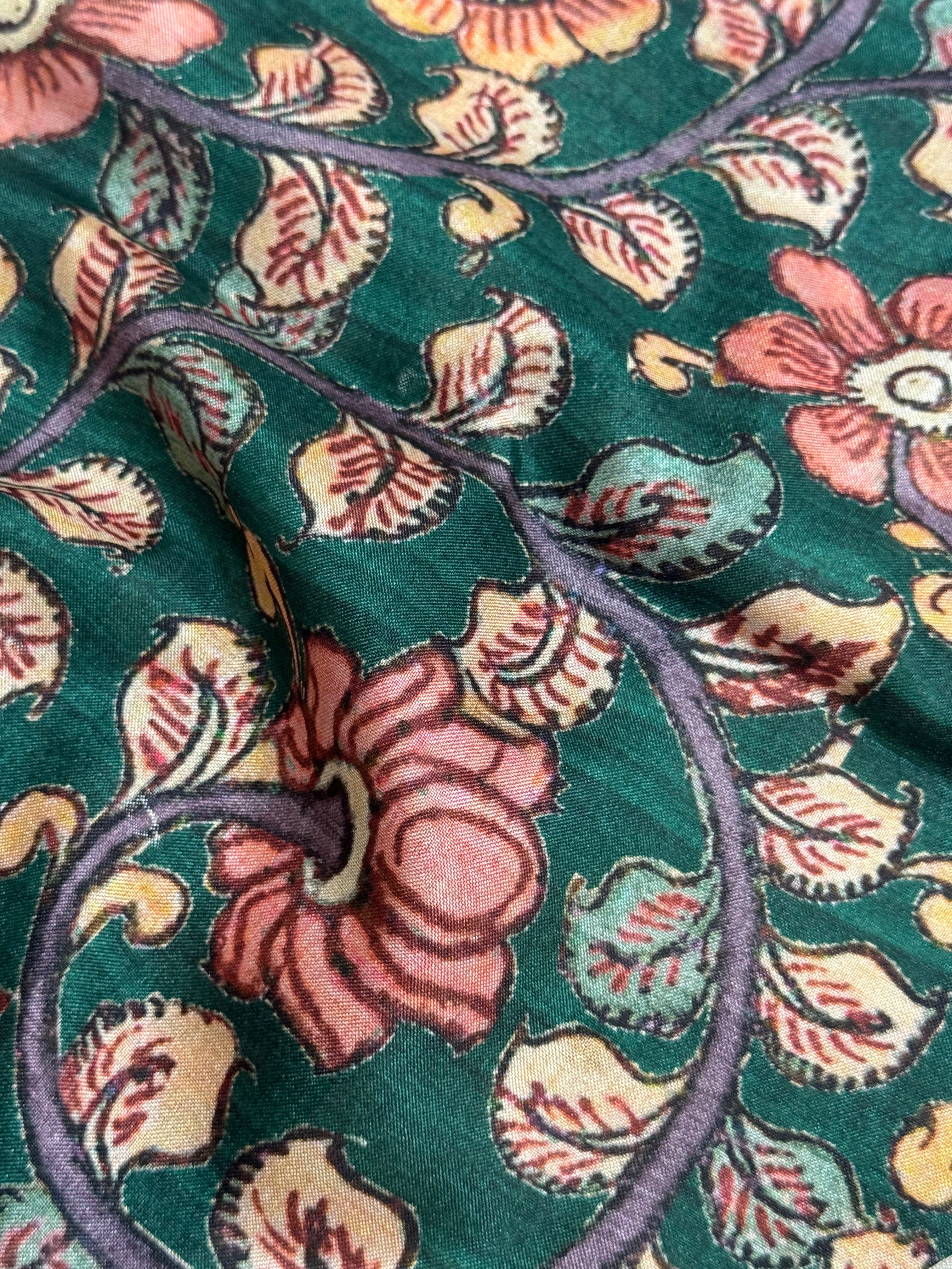Sand Cream & Forest Green Kalamkari Floral Saree