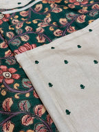 Sand Cream & Forest Green Kalamkari Floral Saree