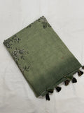 Olive Sage Green Pearl & Bead Embroidered Saree