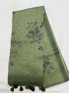 Olive Sage Green Pearl & Bead Embroidered Saree