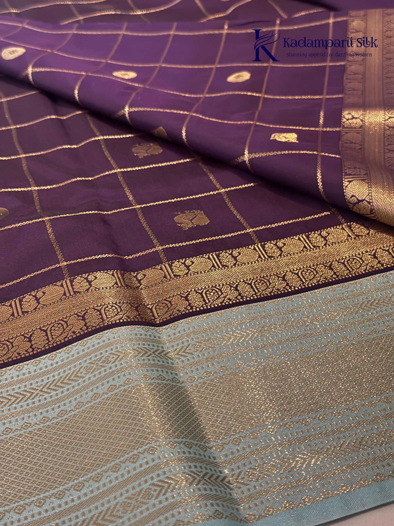 Deep Purple Art Silk Saree with Sky Blue Zari Border