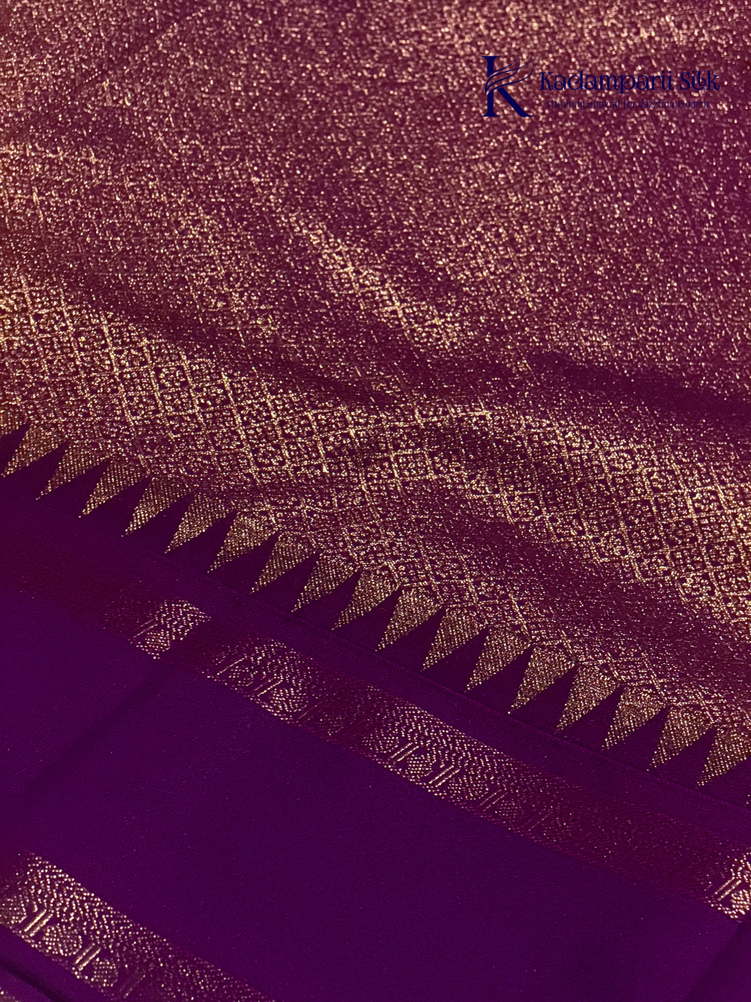 Lime green art silk saree with purple zari border and traditional woven detailing displayed on white background Kadamparii Silk