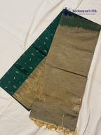 Kadamparii Silk teal green jute mixed semi soft silk saree with golden zari border, woven pallu, subtle motifs, and tassel detailing.