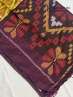 Mustard Yellow Handloom Silk Cotton Pochampally Saree with Purple Pallu