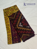 Mustard Yellow Handloom Silk Cotton Pochampally Saree with Purple Pallu