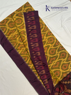 Mustard Yellow Handloom Silk Cotton Pochampally Saree with Purple Pallu