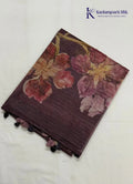 Midnight Bloom Deep Plum & Magenta Hibiscus Digital Floral Silk Saree