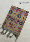 Heritage Canvas Sand Gold & Slate Grey Kalamkari Print Tussar Silk Saree